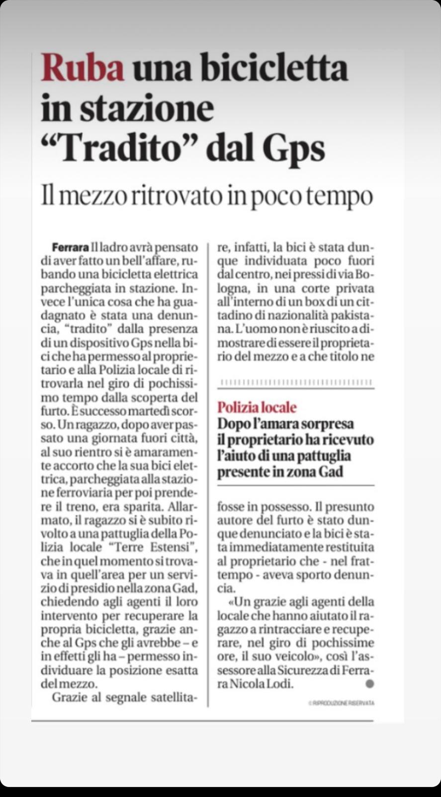 Il ritrovamento della bici rubata a Ferrara