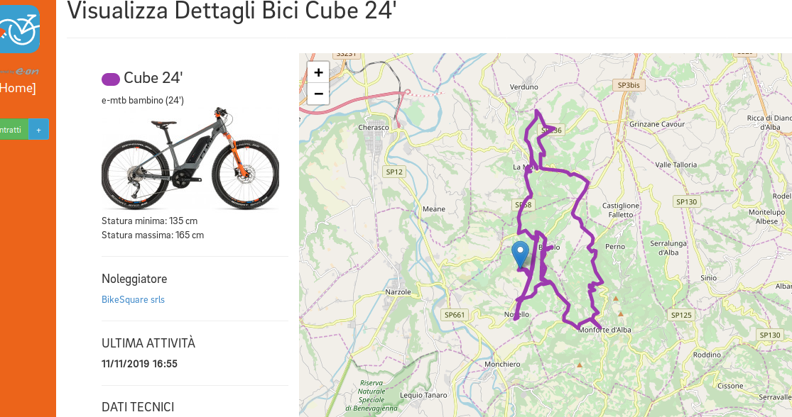 bici elettrica su una strada di montagna